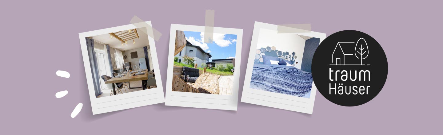 Grafik mit drei Fotos der Ferienwohnung "Wohnen mit Genuss"